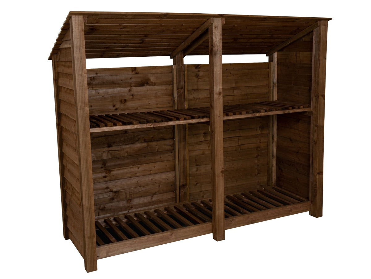Wooden Log Store (Roof Sloping Back) with Shelf W-227cm, H-126cm or 18 ...