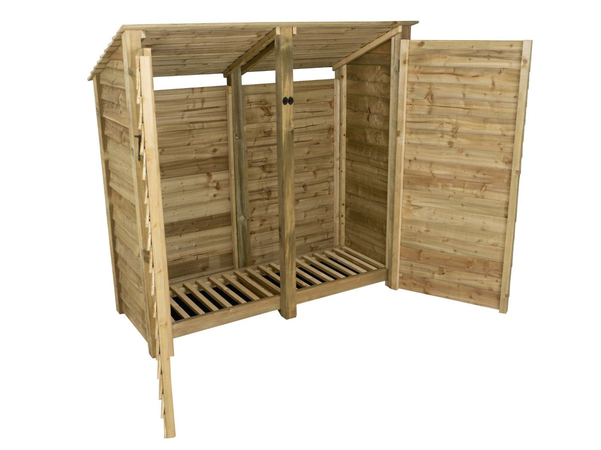 Wooden Log Store (Roof Sloping Back) with Doors W-187cm, H-126cm or 18 ...