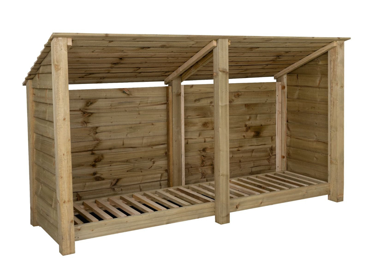 Wooden Log Store (Roof Sloping Back) W-227cm, H-126cm or 180cm, D-88cm ...
