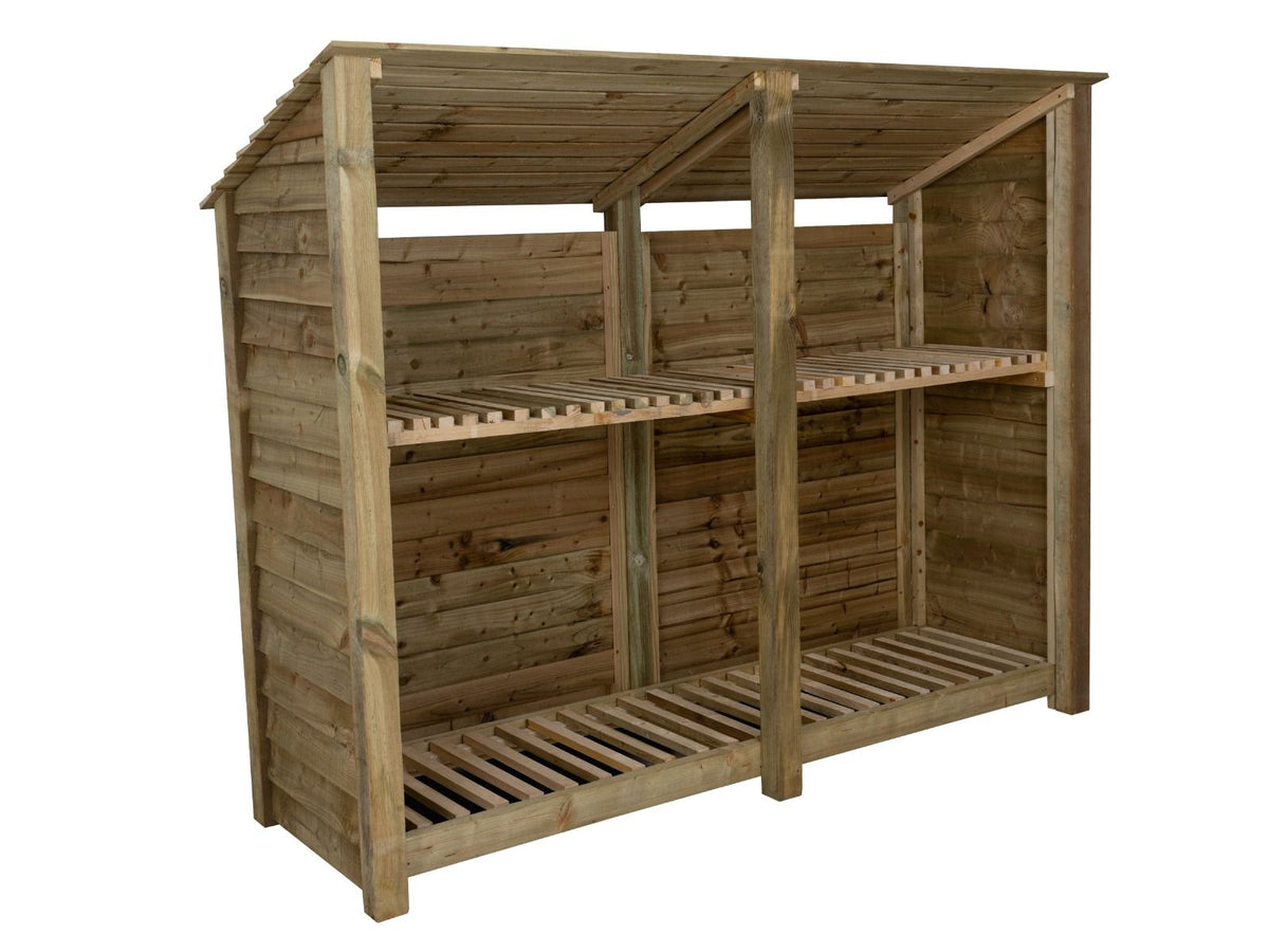 Wooden Log Store (Roof Sloping Back) with Shelf W-227cm, H-126cm or 18 ...