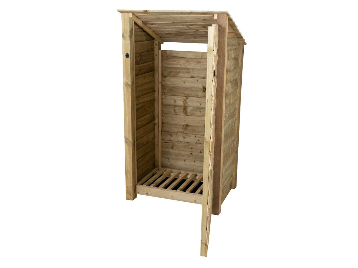 Wooden Log Store with Door (Roof Sloping Back) W-99cm, H-126cm Or 180c ...