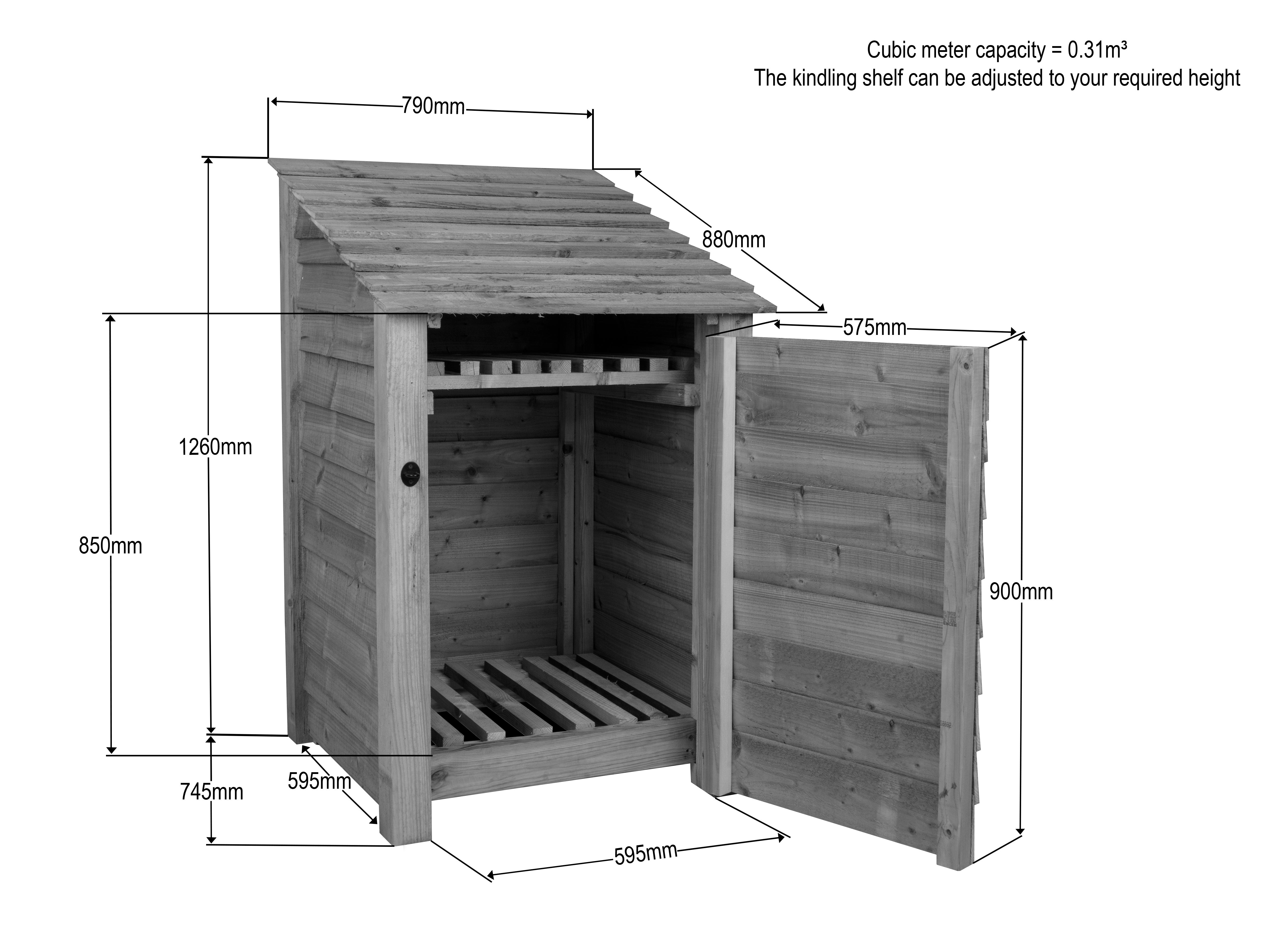 Slatted Wooden Log Store With Door and Shelf W-79cm, H-126cm or 180cm ...