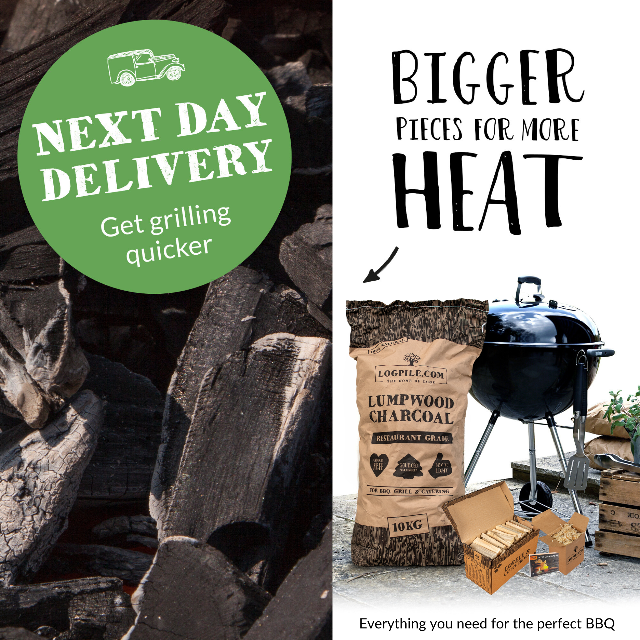 BBQ Starter Kit. Restaurant Grade Barbecue Charcoal, Kindling, Natural Firelighters and Matches