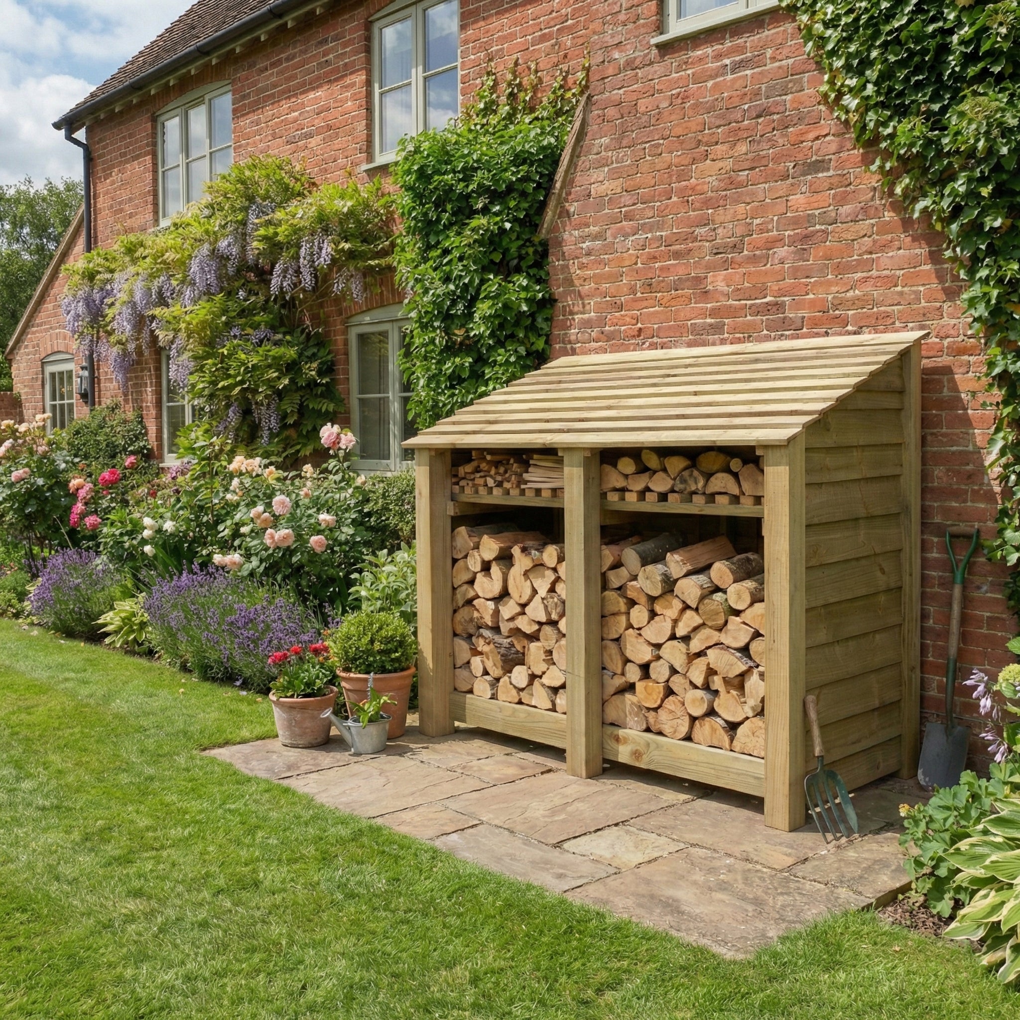 Wooden Log Store with Shelf W-146cm, H-126cm or 180cm, D-88cm – Logpile