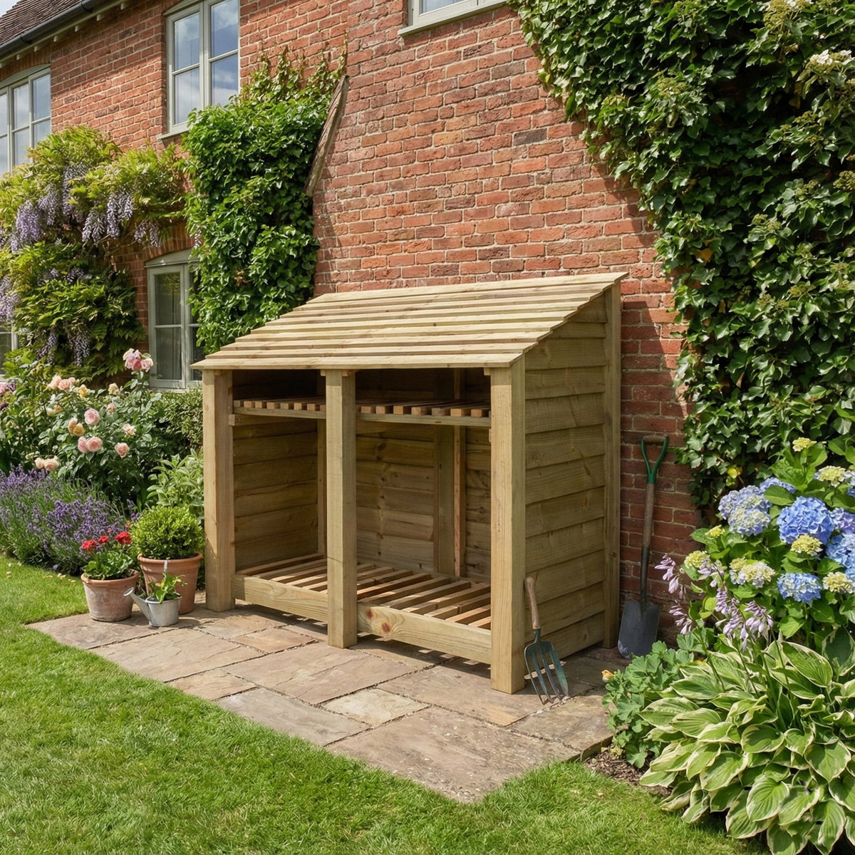 Wooden Log Store with Shelf W-146cm, H-126cm or 180cm, D-88cm – Logpile