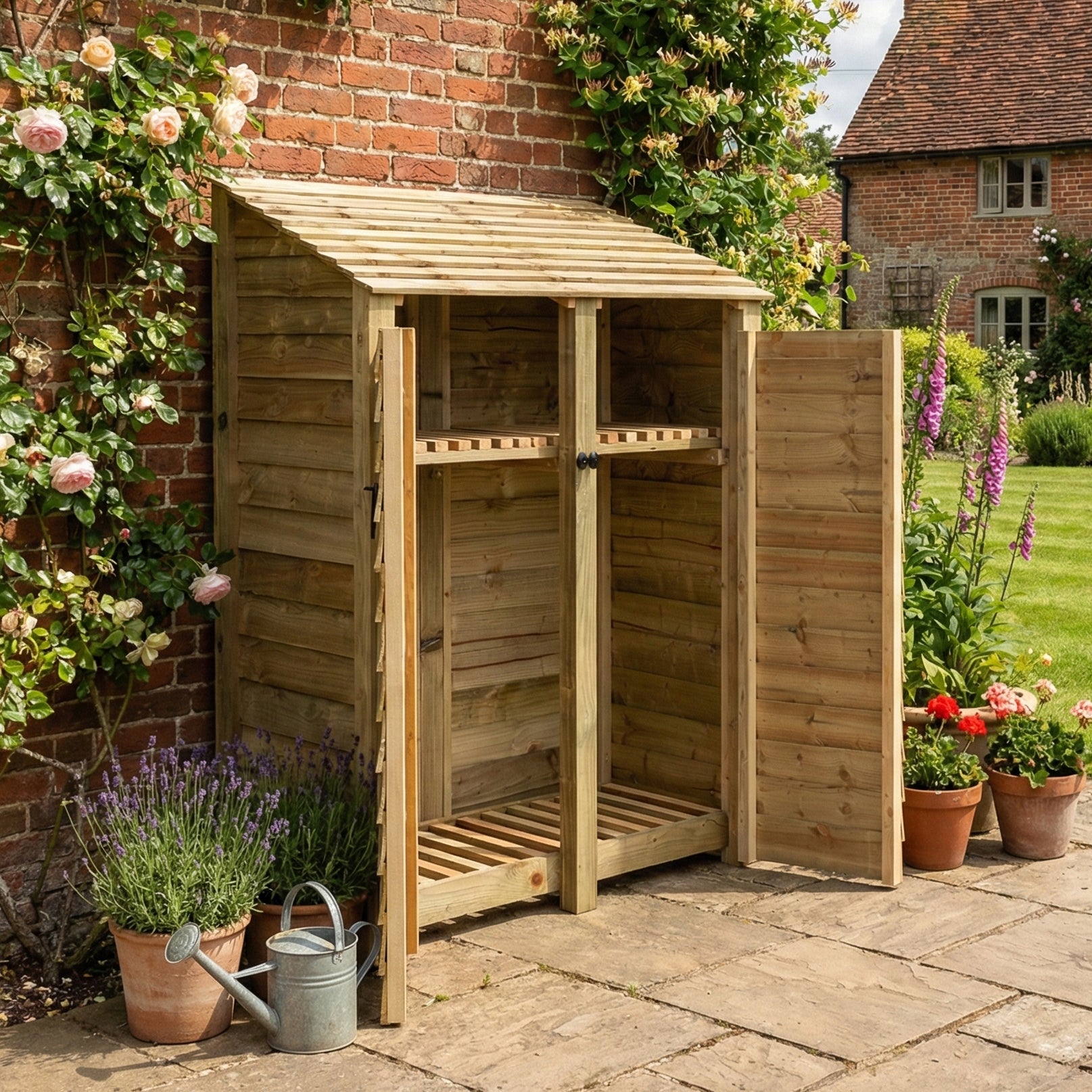 Wooden Log Store with Door and Shelf W-146cm, H-126cm or 180cm, D-88cm ...