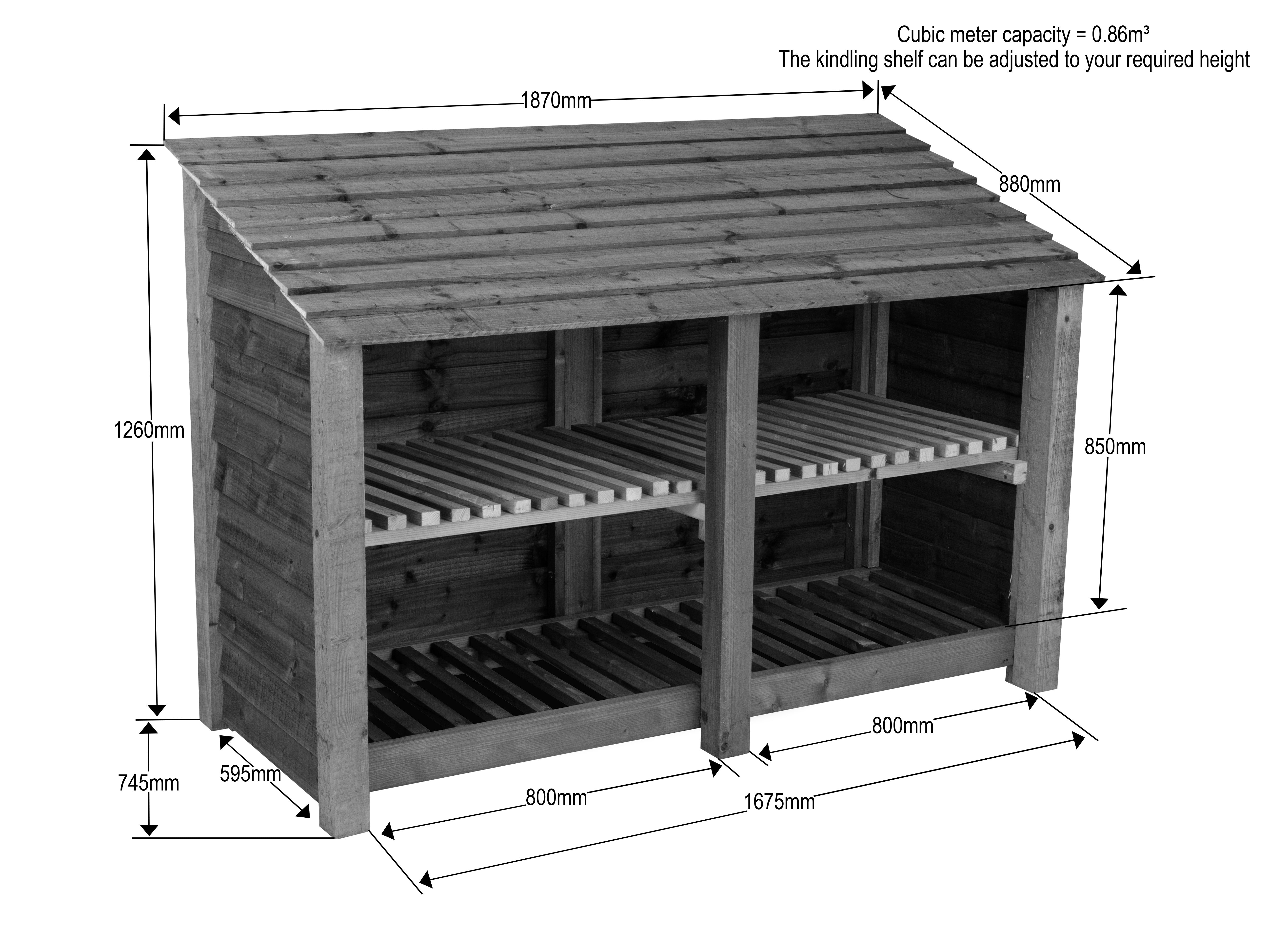 Slatted Wooden Log Store with Shelf W-187cm, H-126cm or 180cm, D-88cm ...
