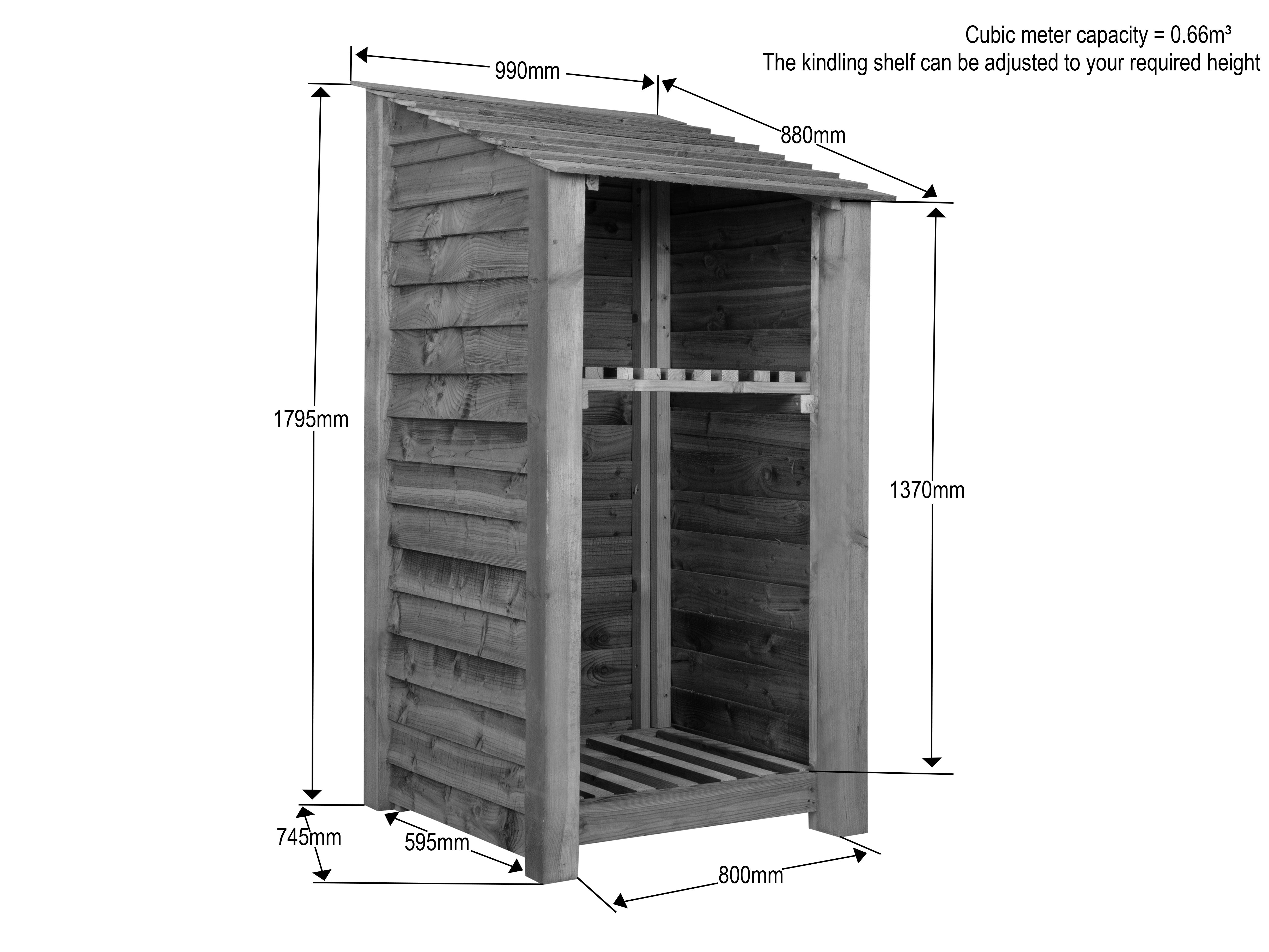 Wooden Log Store with Shelf W-99cm, H-126cm Or 180cm, D-88cm – Logpile