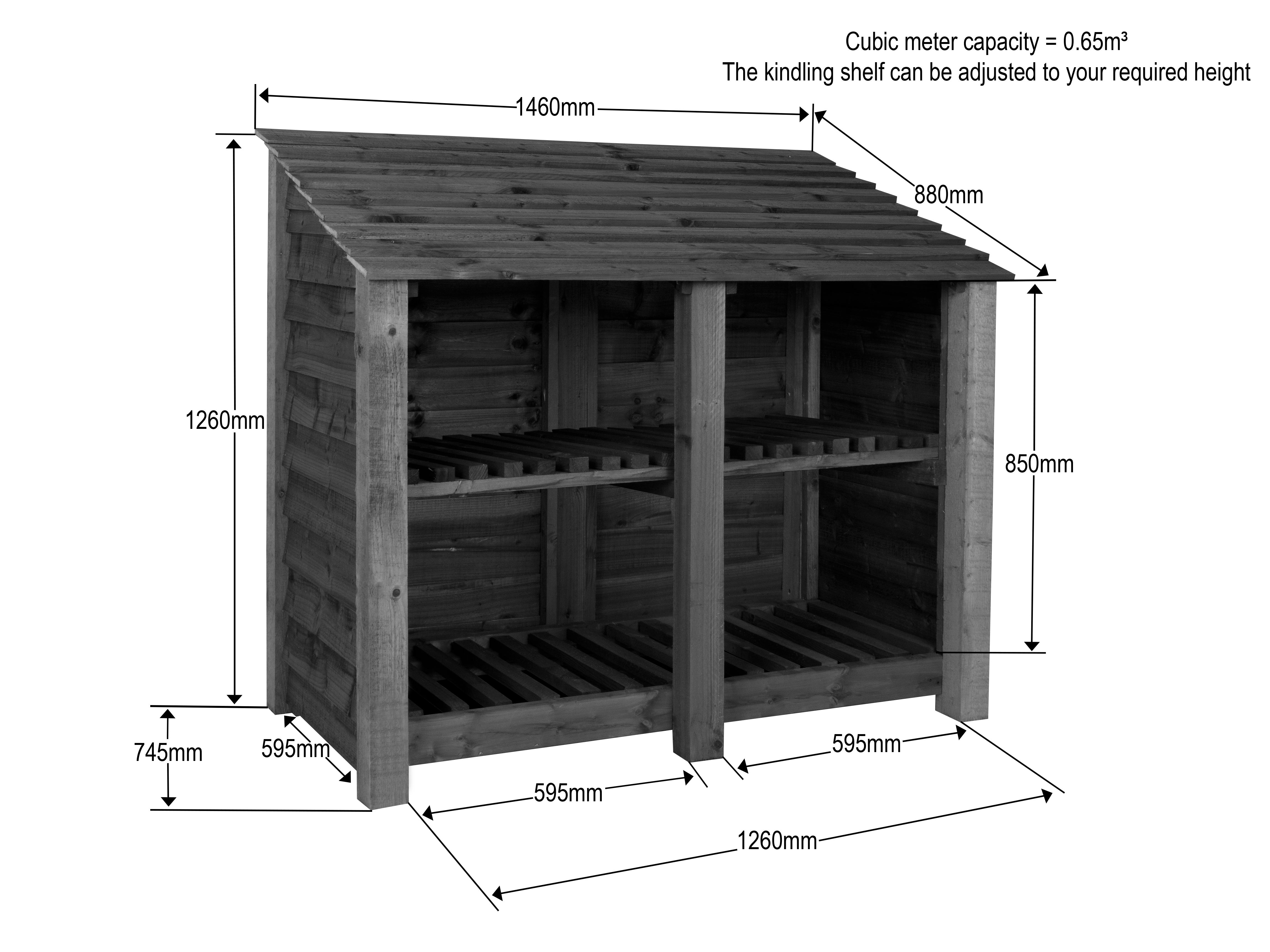 Slatted Wooden Log Store with Shelf W-146cm, H-126cm or 180cm, D-88cm ...