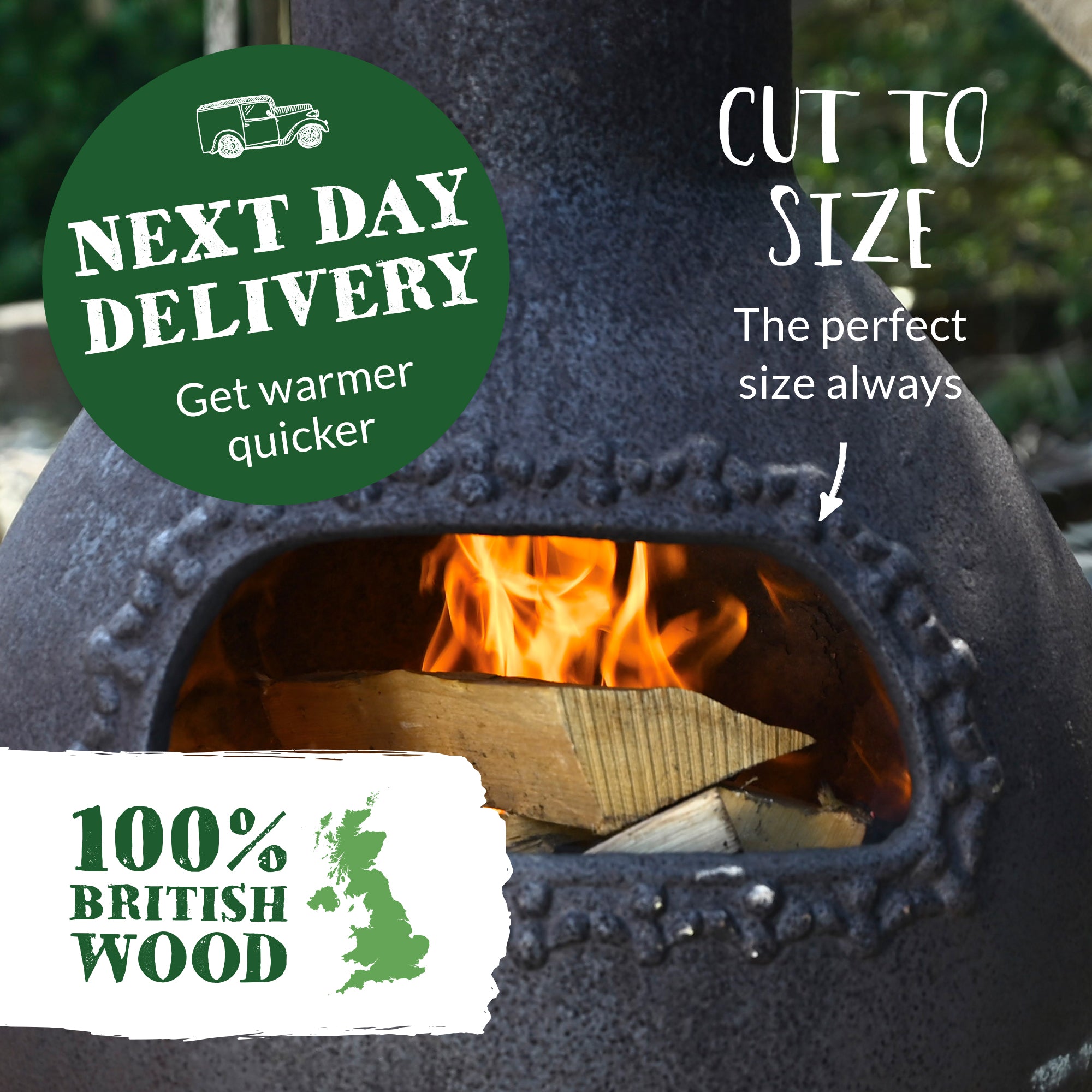 Chiminea Starter Kit. Kiln Dried Hardwood Logs, Kindling, Natural Firelighters and Matches