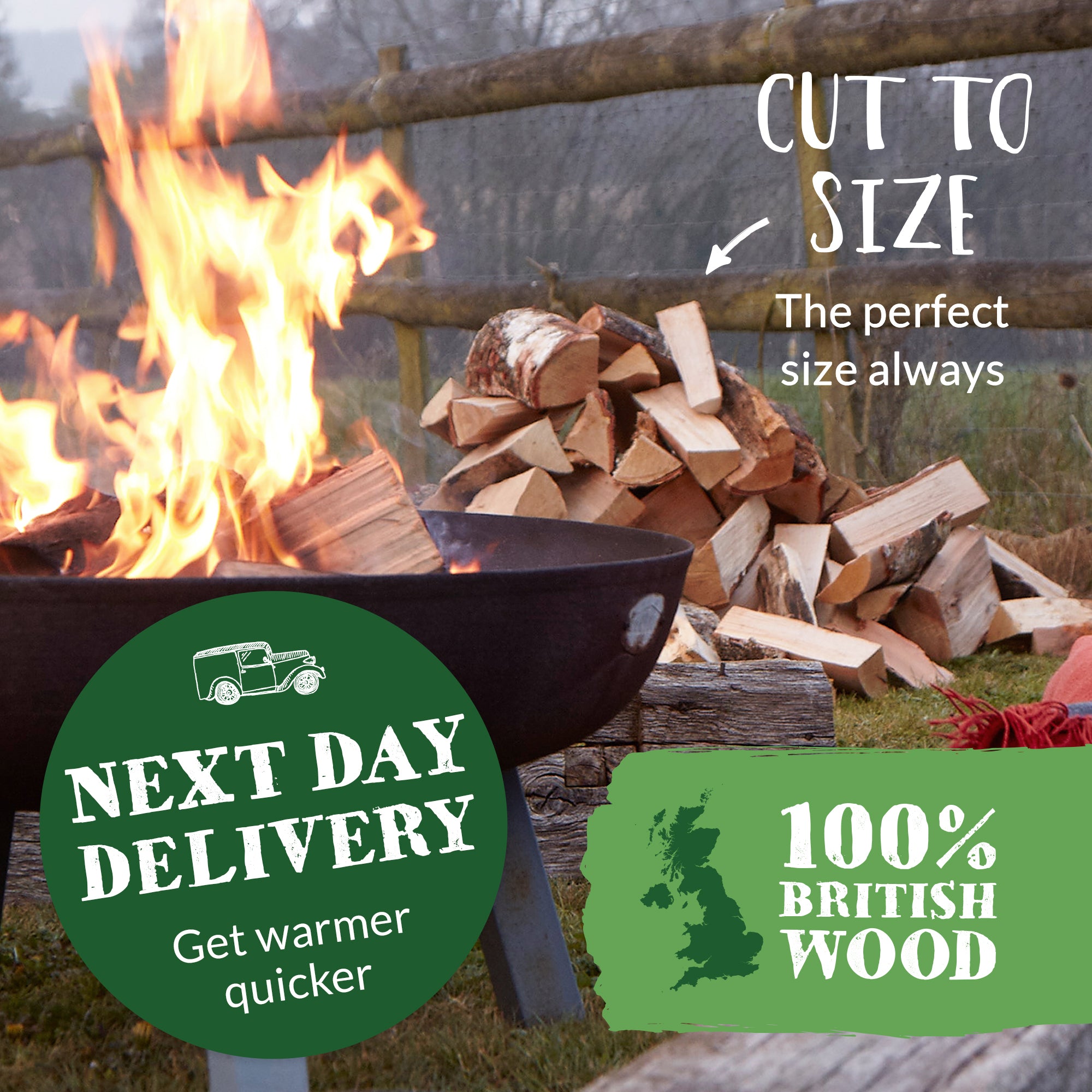 Firepit Starter Kit. Kiln Dried Hardwood Logs, Kindling, Natural Firelighters and Matches