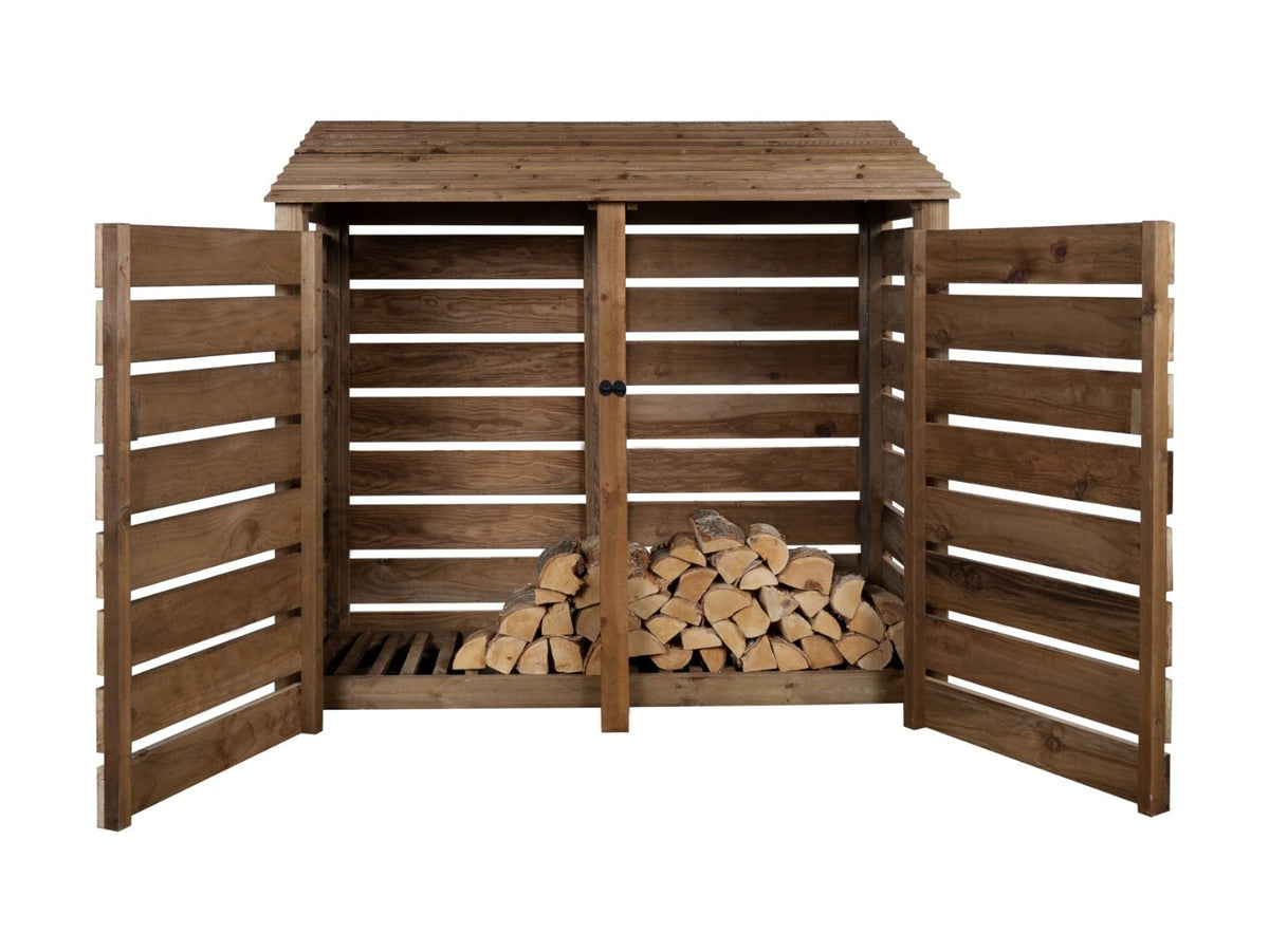 Spanish. Log Store Slatted Wooden Log Store with Doors W-187cm, H-126cm or 180cm, D-88cm ...