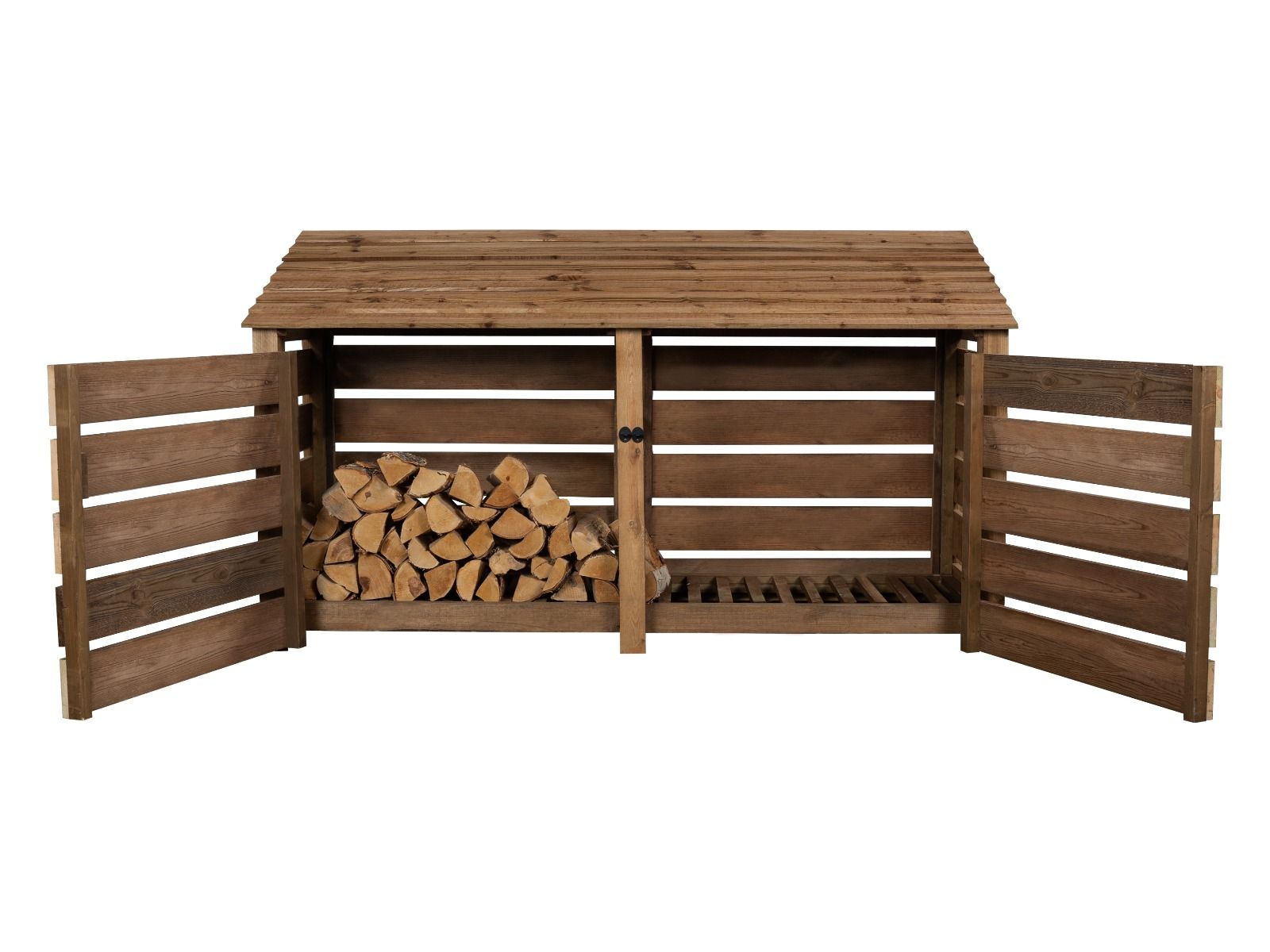 Slatted Wooden Log Store with Doors W-227cm, H-126cm or 180cm, D-88cm ...