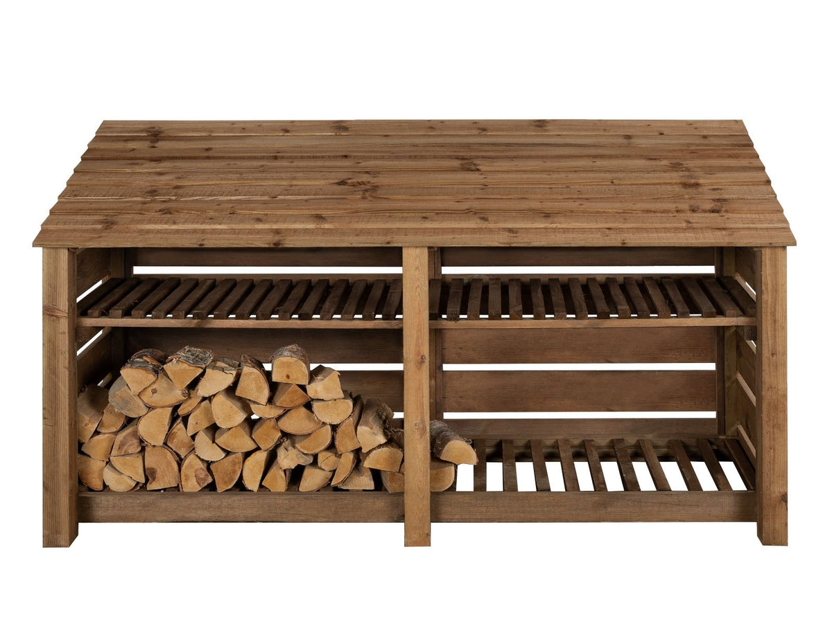 Slatted Wooden Log Store with Shelf W-227cm, H-126cm or 180cm, D-88cm ...