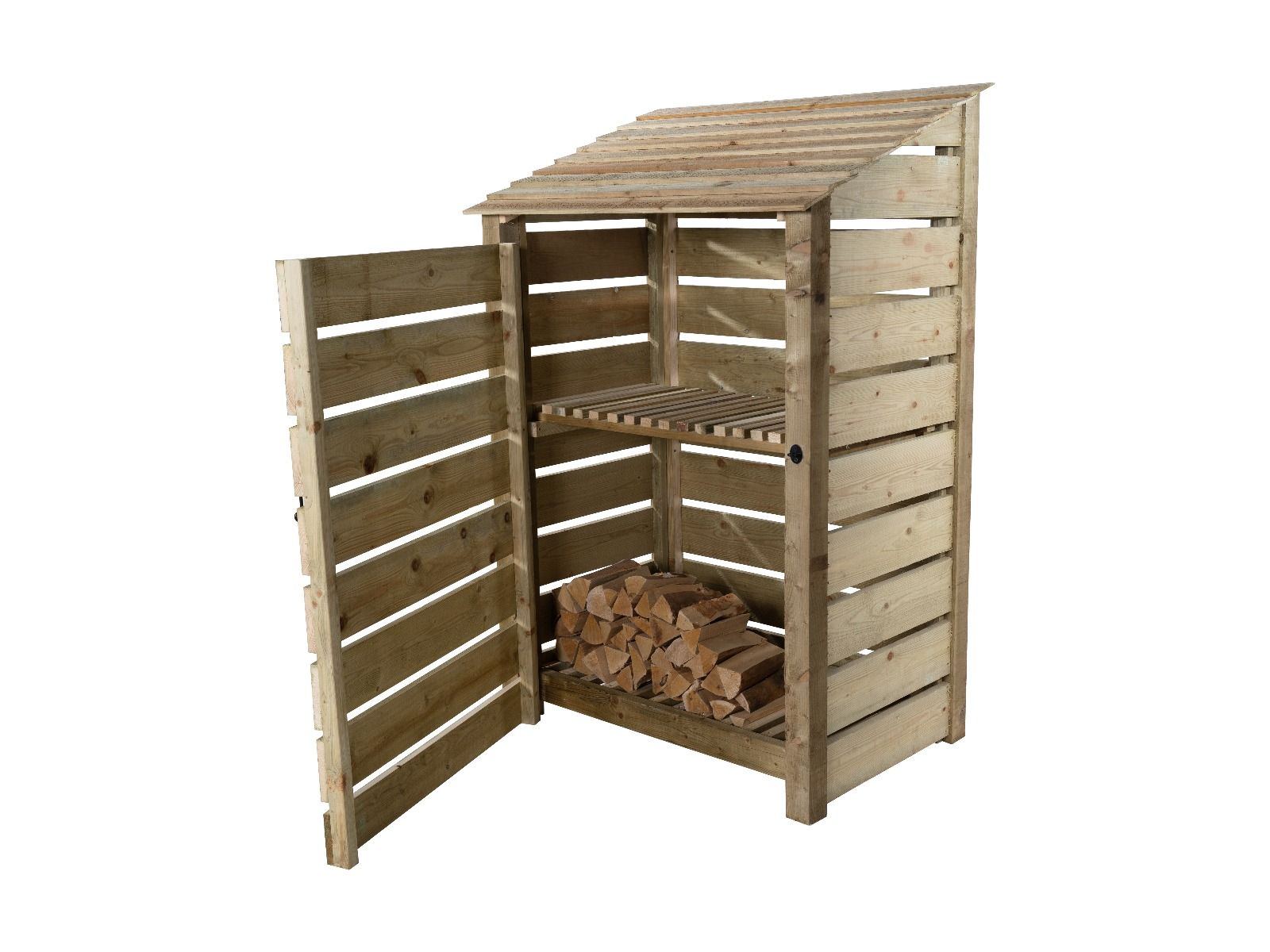 Slatted Wooden Log Store with Door and Shelf W-119cm, H-126cm Or 180cm ...