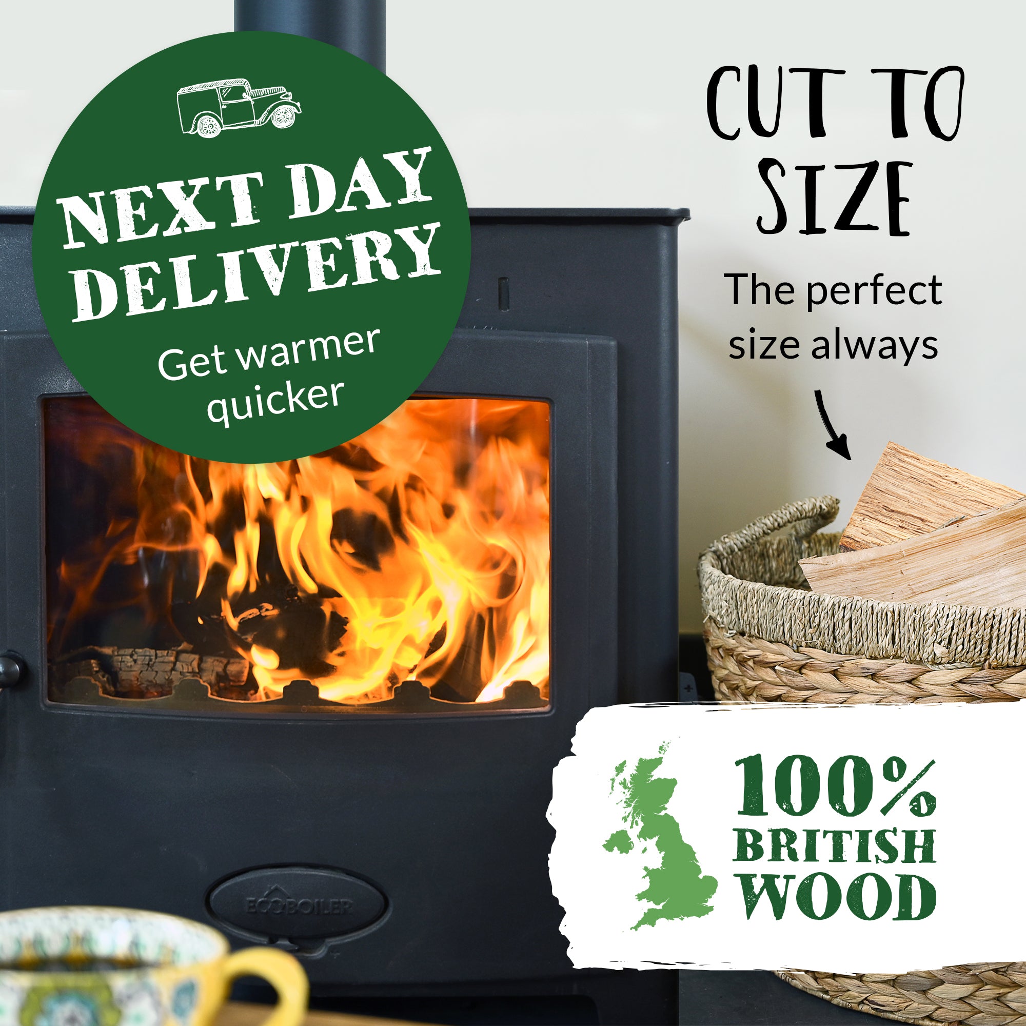 Fire Starter Kit. Kiln Dried Hardwood Logs, Kindling, Natural Firelighters and Matches