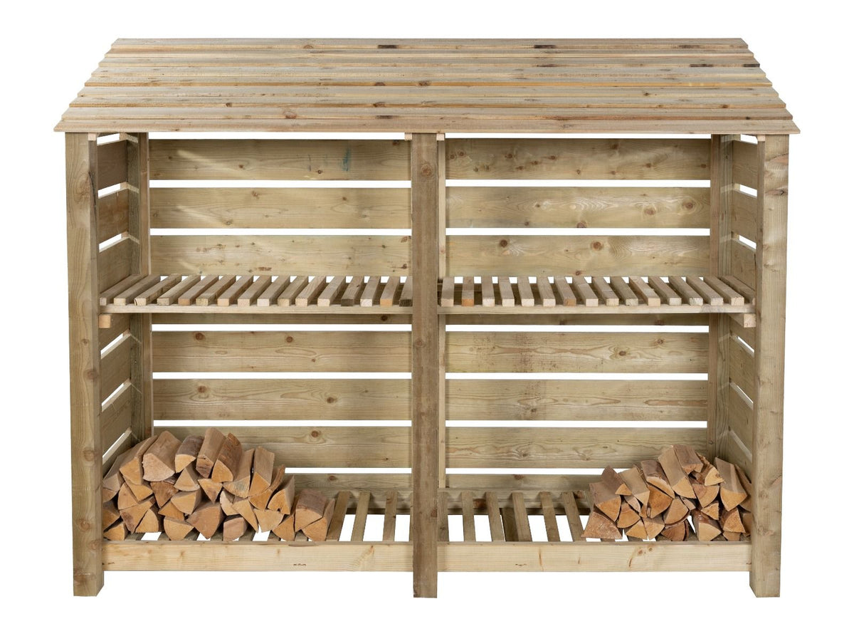 Slatted Wooden Log Store with Shelf W-227cm, H-126cm or 180cm, D-88cm ...