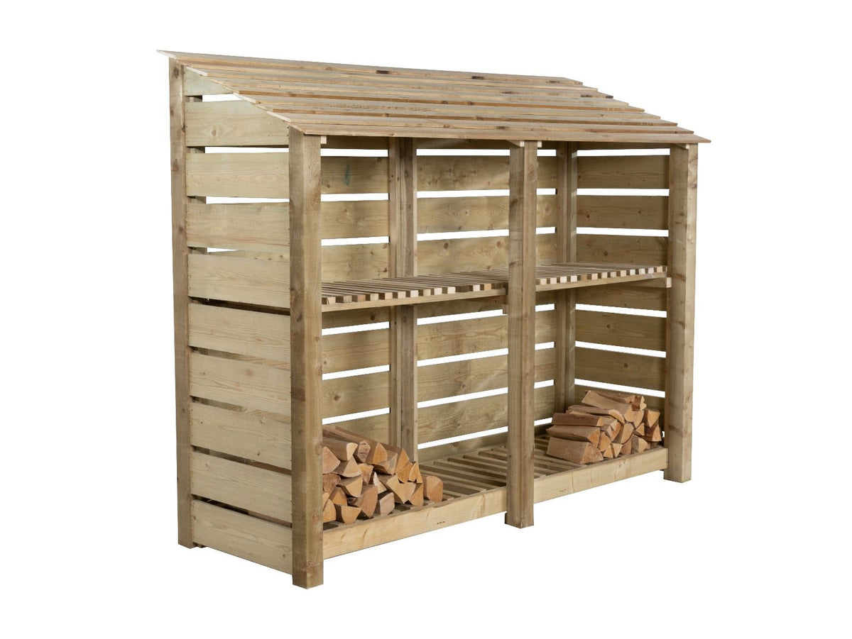 Slatted Wooden Log Store with Shelf W-227cm, H-126cm or 180cm, D-88cm ...
