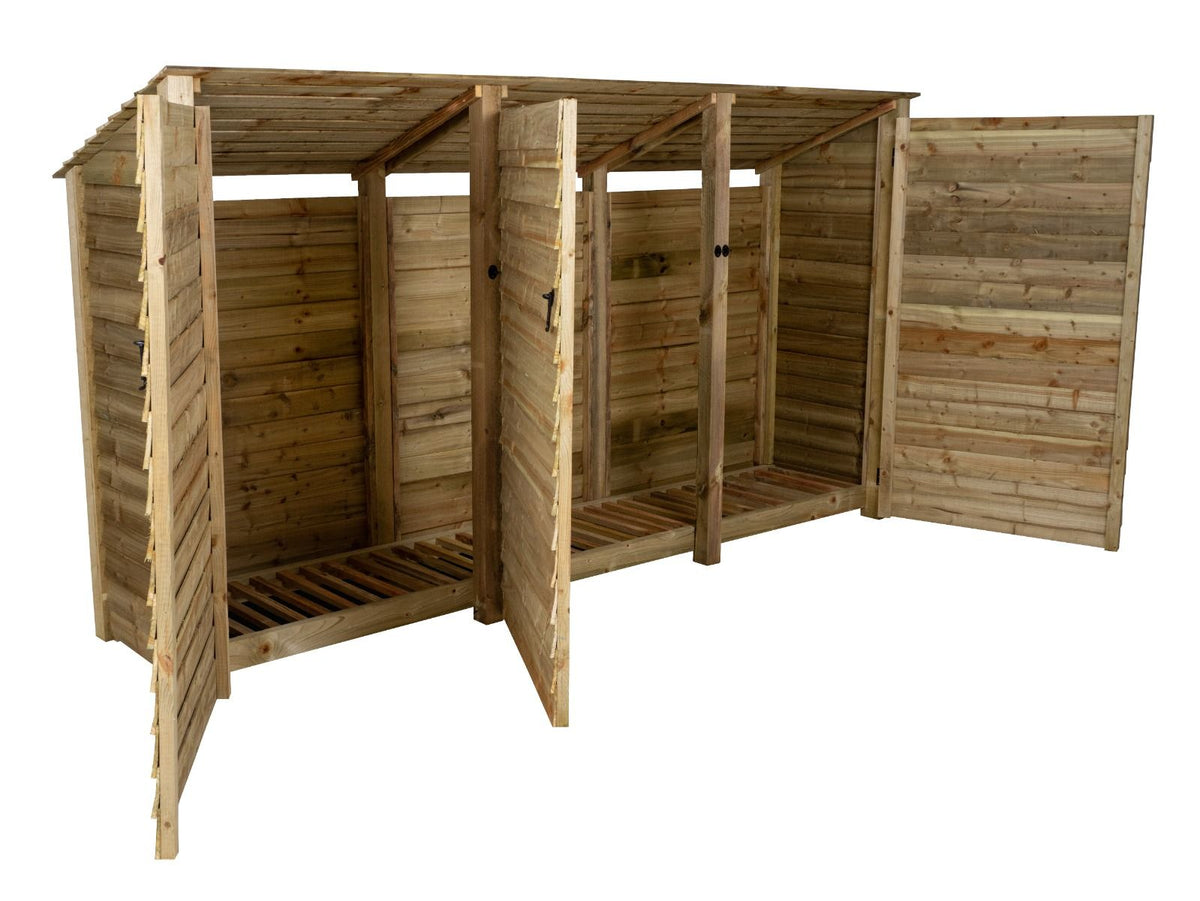 Wooden Log Store (Roof Sloping Back) with Doors W-335cm, H-126cm or 18 ...