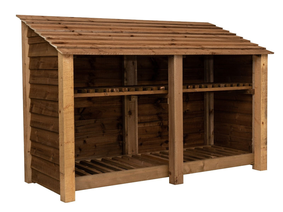 Wooden Log Store with Shelf W-187cm, H-126cm or 180cm, D-88cm - Brown ...