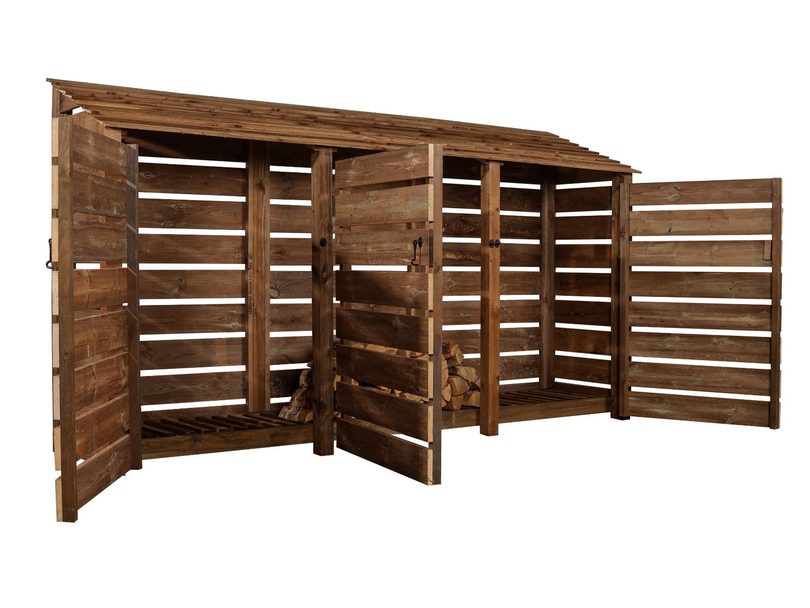 Slatted Wooden Log Store with Doors W-335cm, H-126cm or 180cm, D-88cm ...