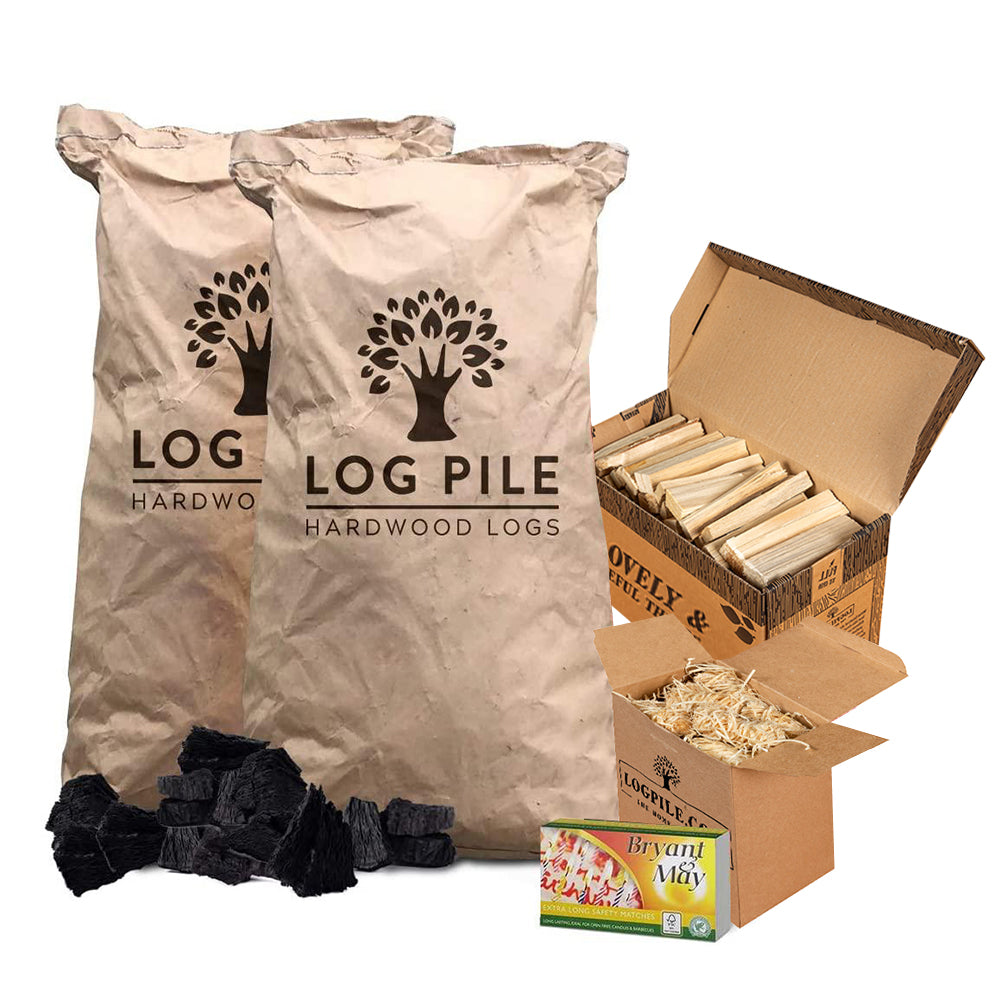 BBQ Starter Kit. Restaurant Grade Barbecue Charcoal, Kindling, Natural Firelighters and Matches