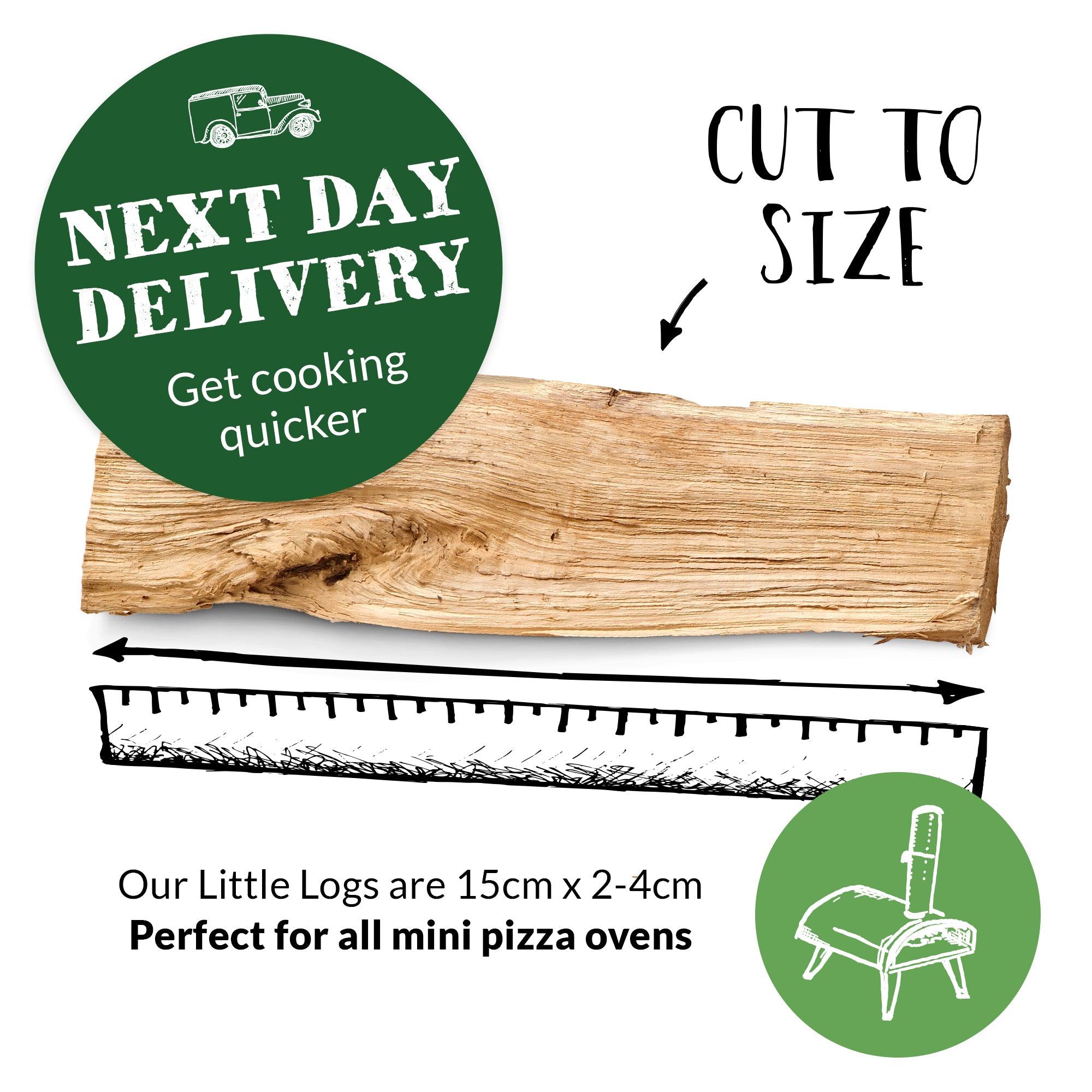 Oak Little Logs Starter Kit For Mini Pizza Ovens. 3 Boxes Little Logs, Natural Firelighters and Matches