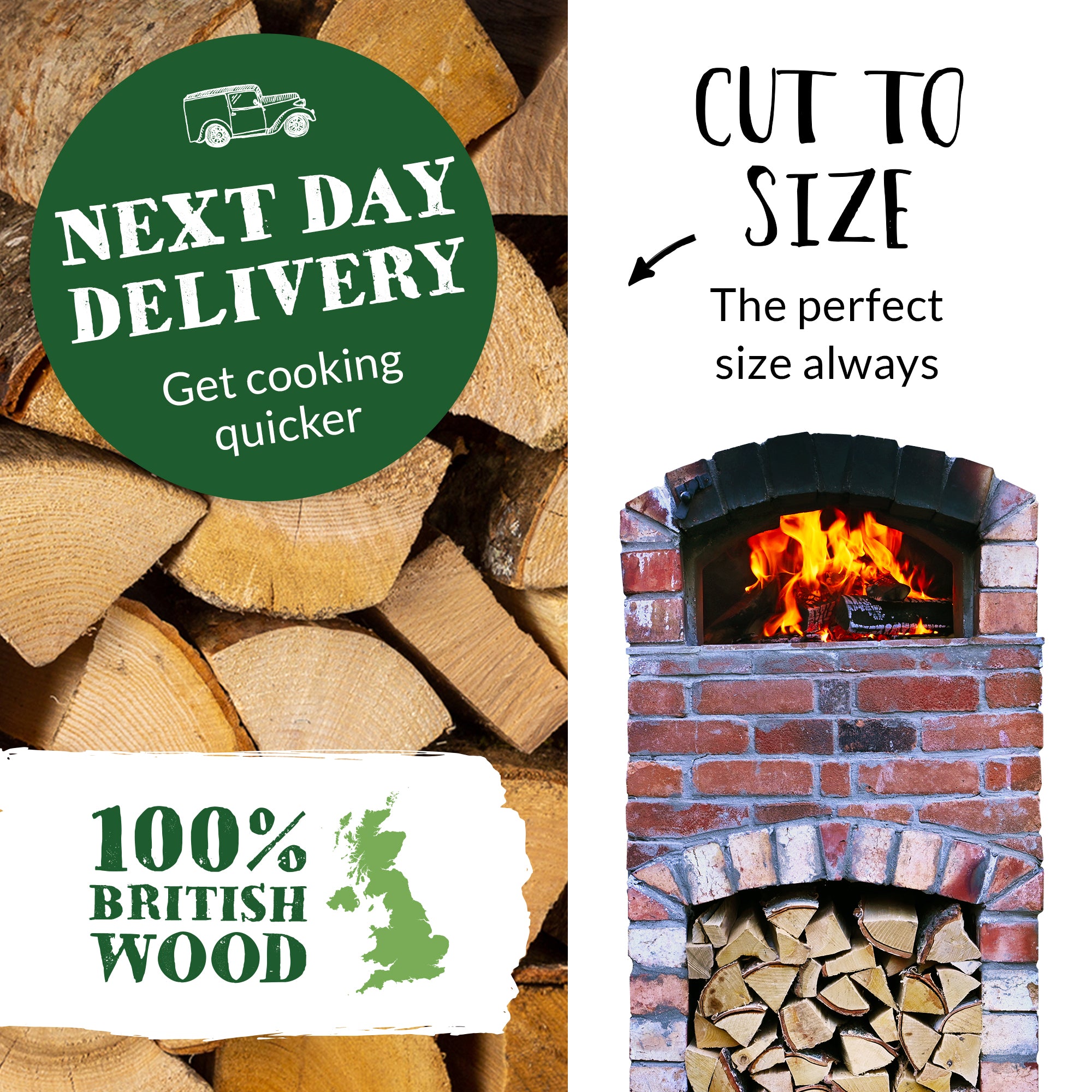 Pizza Oven Starter Kit. Big Pizza Oven Hardwood Logs, Kindling, Natural Firelighters and Matches