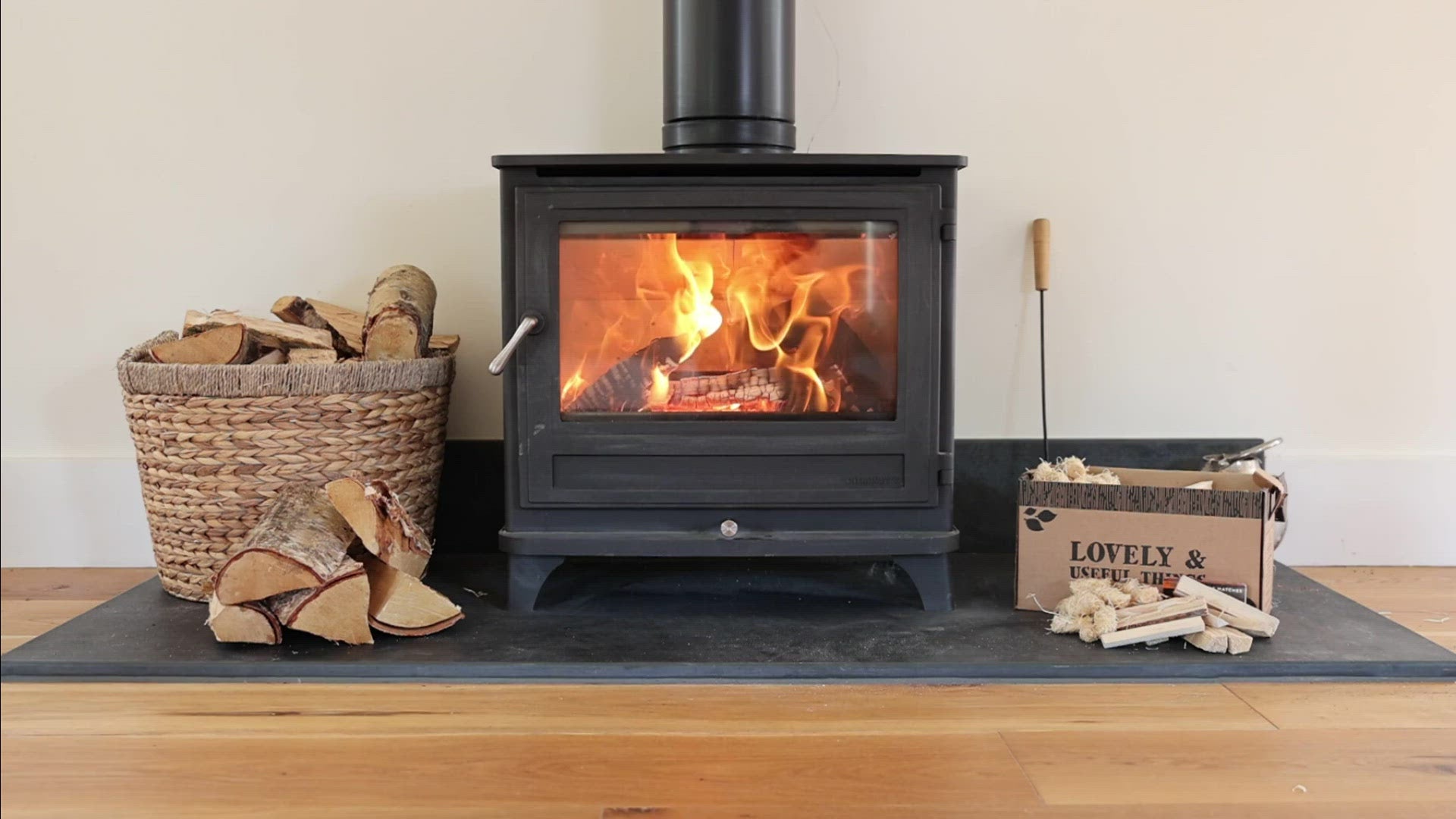 Kiln dried wood, gives hot flames, sold by Logpile.