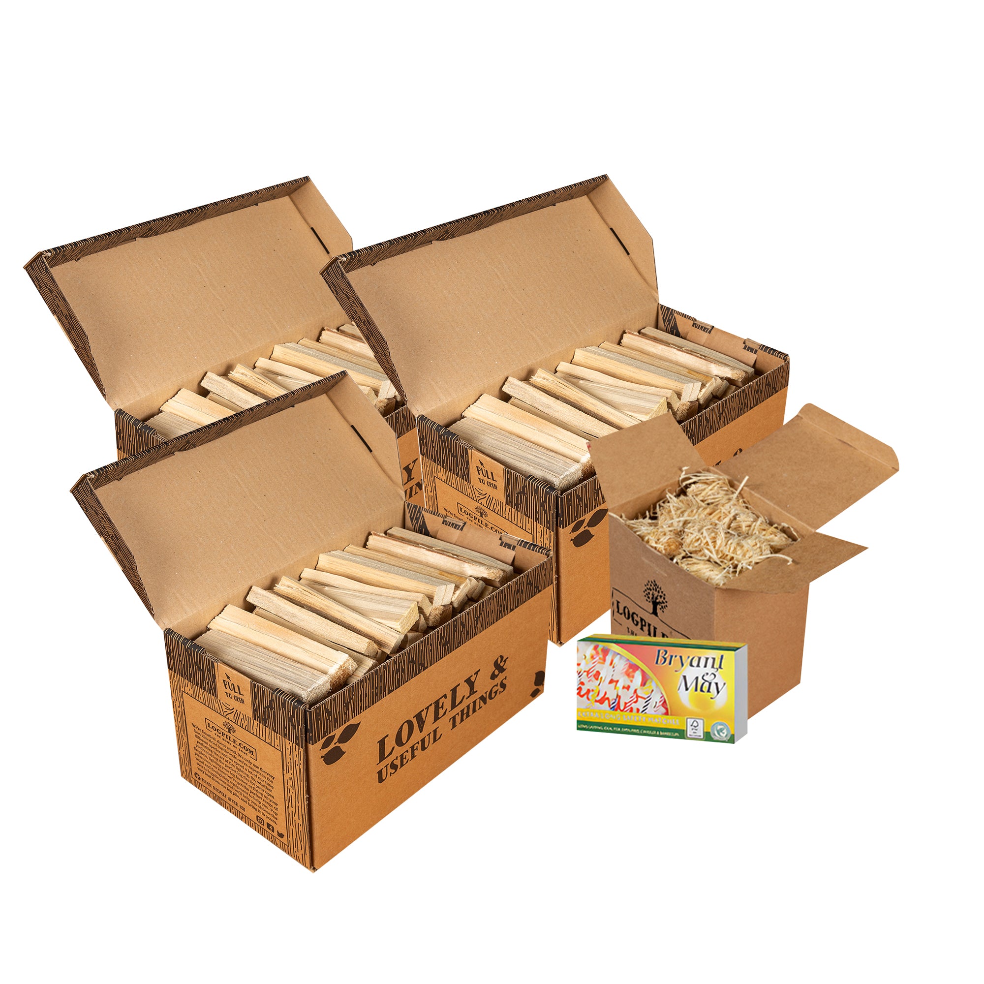 Try our kindling kit, with kiln dried kindling, natural firelighters and matches.