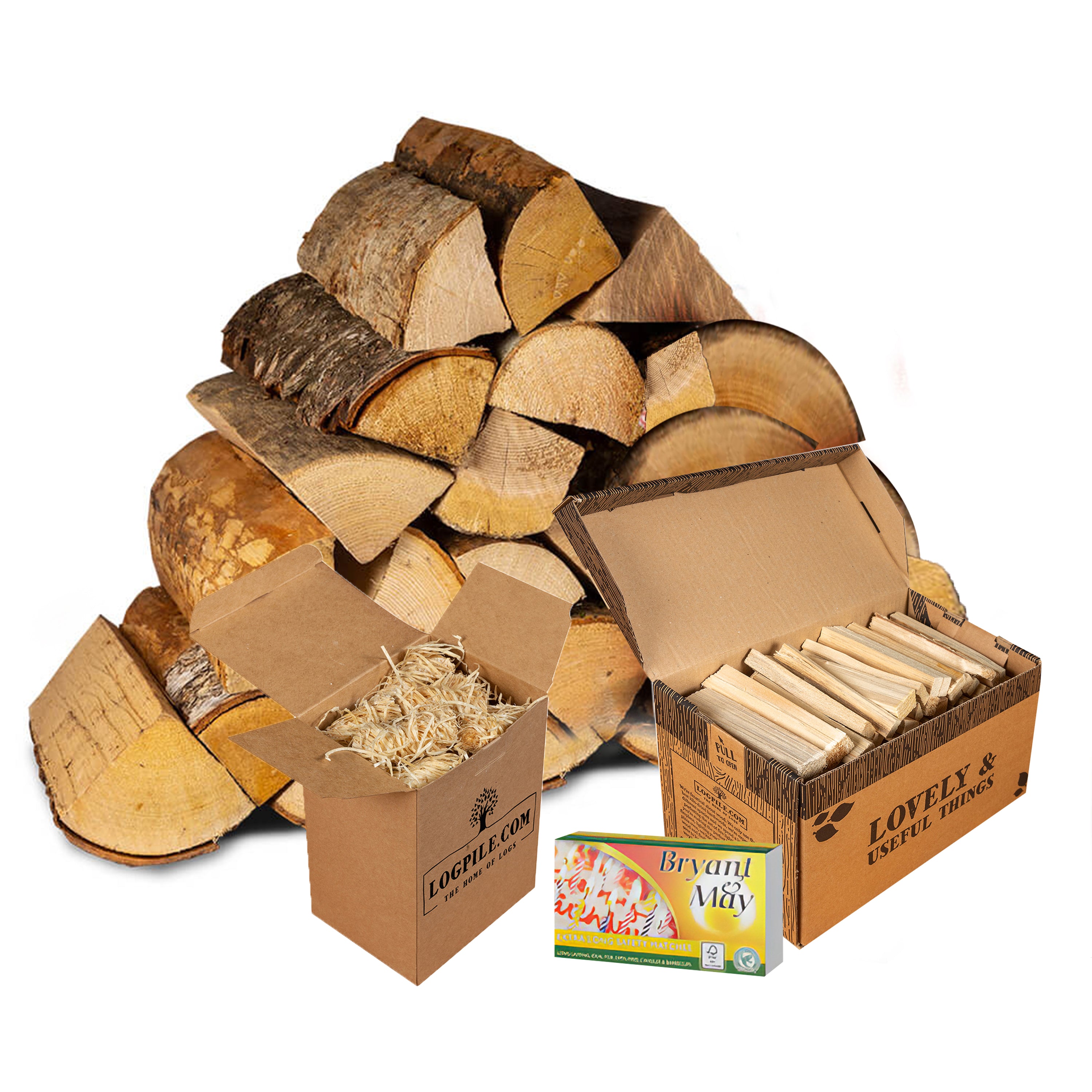 Pizza Oven Starter Kit. Big Pizza Oven Hardwood Logs, Kindling, Natural Firelighters and Matches